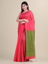 Magenta & Olive Green Handloom  saree