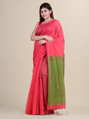 Magenta & Olive Green Handloom  saree