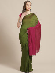 Laa Calcutta Magenta & Green Pure Cotton Handloom saree