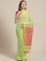 Lime Green & Red  handloom saree