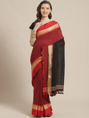 Laa Calcutta Maroon & Black cotton Handloom saree