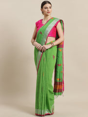 Laa Calcutta Green cotton Handloom saree