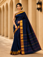 Laa Calcutta Navy Blue & Multi pure cotton Taant saree