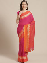 Laa Calcutta Pink & Orange Cotton saree