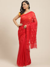 Red & Red Cotton Jamdani Saree