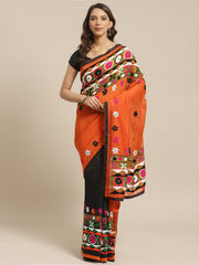 Orange & Black handloom saree