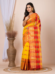 Laa Calcutta Yellow & Red women pure cotton  Taant saree