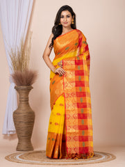 Laa Calcutta Yellow & Red women pure cotton  Taant saree