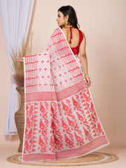 Laa Calcutta White & Red Woven jamdani saree