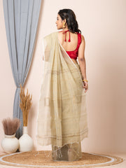 Laa Calcutta Cream & Gold women sequence silk blend handloom saree