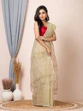 Laa Calcutta Cream & Gold women sequence silk blend handloom saree
