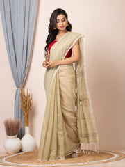 Laa Calcutta Cream & Gold women sequence silk blend handloom saree
