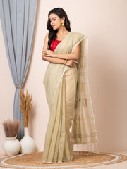 Laa Calcutta Cream & Gold women sequence silk blend handloom saree