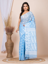 Laa Calcutta Sky Blue & White Woven jamdani saree