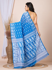 Laa Calcutta Blue & White Woven jamdani saree