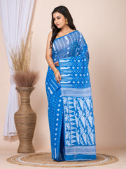Laa Calcutta Blue & White Woven jamdani saree