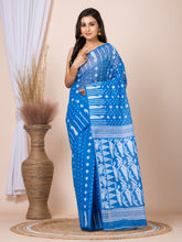 Laa Calcutta Blue & White Woven jamdani saree