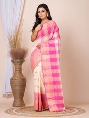 Laa Calcutta Off White & Pink women pure cotton  Taant saree