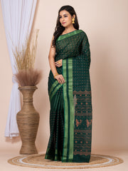 Laa Calcutta Deep Green & Copper printed pure cotton taant saree