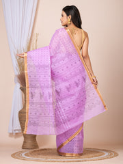Laa Calcutta Mauve & Black printed pure cotton taant saree