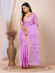Laa Calcutta Mauve & Black printed pure cotton taant saree