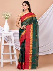 Laa Calcutta Deep Green & Maroon Bengal Taant
