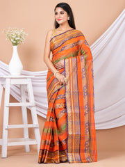 Orange & Multi pure coton woven design taant saree