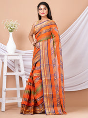 Orange & Multi pure coton woven design taant saree
