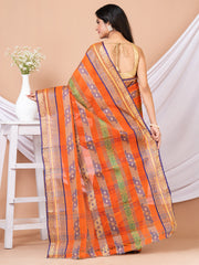 Orange & Multi pure coton woven design taant saree
