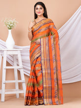 Orange & Multi pure coton woven design taant saree