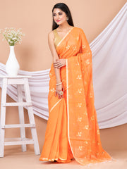Orange & Golden Floral design Handloom saree