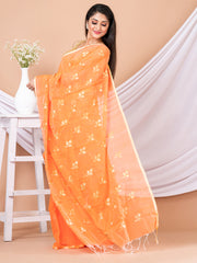 Orange & Golden Floral design Handloom saree