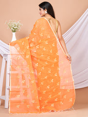 Orange & Golden Floral design Handloom saree