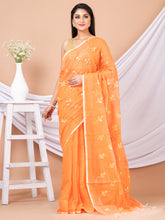 Orange & Golden Floral design Handloom saree