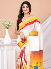 White & Multi Hand painted Kerala cotton saree