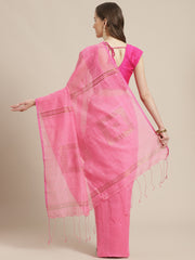 Pink & Golden women sequence silk blend handloom saree