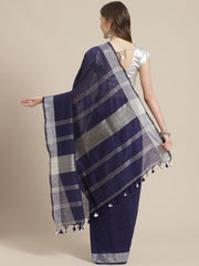 Laa Calcutta Blue & Silver Pure cotton Handloom Saree