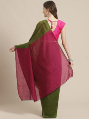 Laa Calcutta Magenta & Green Pure Cotton Handloom saree
