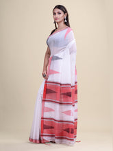 White & Red cotton  Handloom Saree