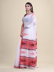 White & Red cotton  Handloom Saree