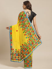 Yellow & Blue handloom saree