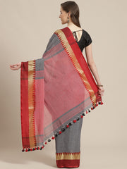 Laa Calcutta Grey & Red cotton Handloom saree