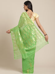 Green  & Golden  Cotton Jamdani Saree