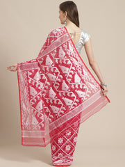 Pink & White  Cotton Jamdani Saree