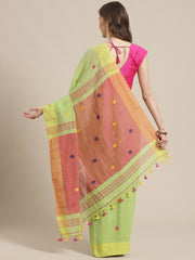 Lime Green & Red  handloom saree