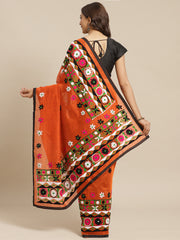 Orange & Black handloom saree