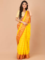 Yellow & Red pure cotton taant saree