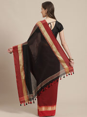 Laa Calcutta Maroon & Black cotton Handloom saree