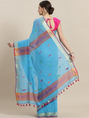 Laa Calcutta Sky Blue & Pink  cotton Handloom  saree
