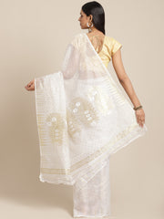 White & Golden Cotton Jamdani Saree